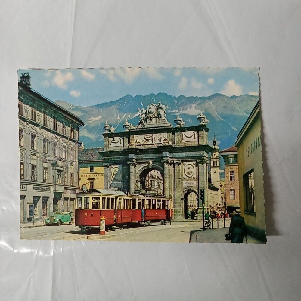 Triumphal Arch, Innsbruck, Austria, Nordkette mountain range, Steinmann Postcard
